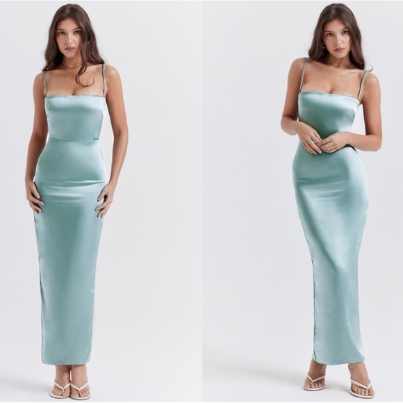 HOUSE OF CB‎ 'Costanza' Light Jade Maxi Dress blue NWOT size L - Picture 13 of 17